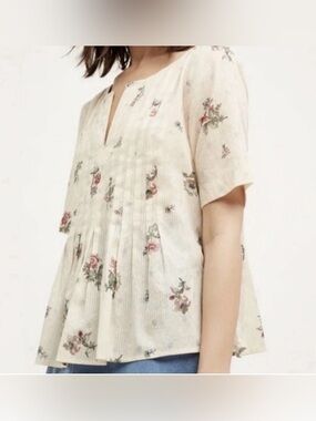 Maeve Anthropologie Orchid Island Peplum Short Sleeve Blouse Top Size 10